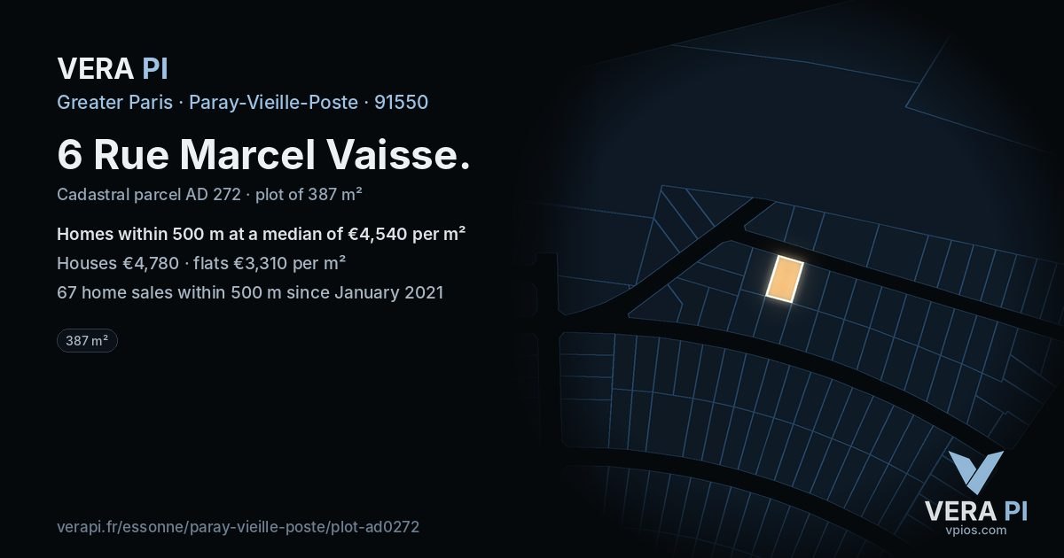 6 Rue Marcel Vaisse, Paray-Vieille-Poste at night – the plot lit, the parcels around coloured by the prices near them