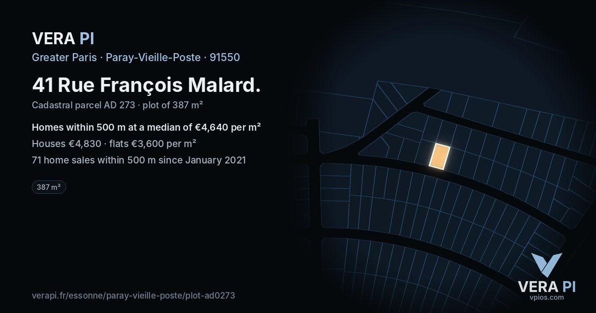 41 Rue François Malard, Paray-Vieille-Poste at night – the plot lit, the parcels around coloured by the prices near them
