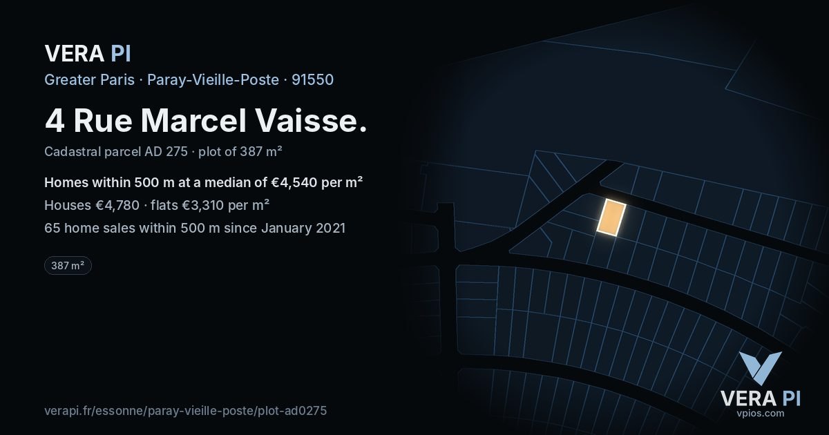 4 Rue Marcel Vaisse, Paray-Vieille-Poste at night – the plot lit, the parcels around coloured by the prices near them
