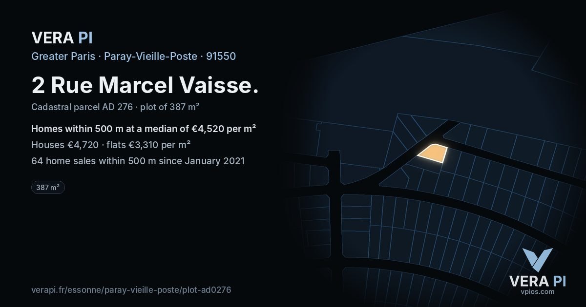 2 Rue Marcel Vaisse, Paray-Vieille-Poste at night – the plot lit, the parcels around coloured by the prices near them