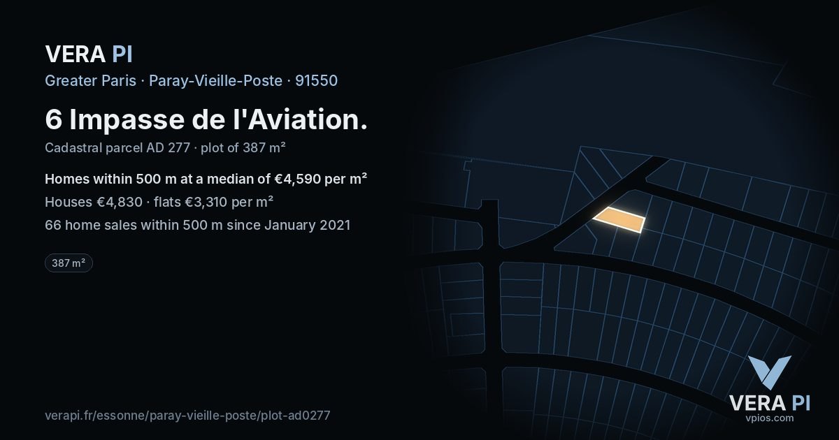 6 Impasse de l'Aviation, Paray-Vieille-Poste at night – the plot lit, the parcels around coloured by the prices near them