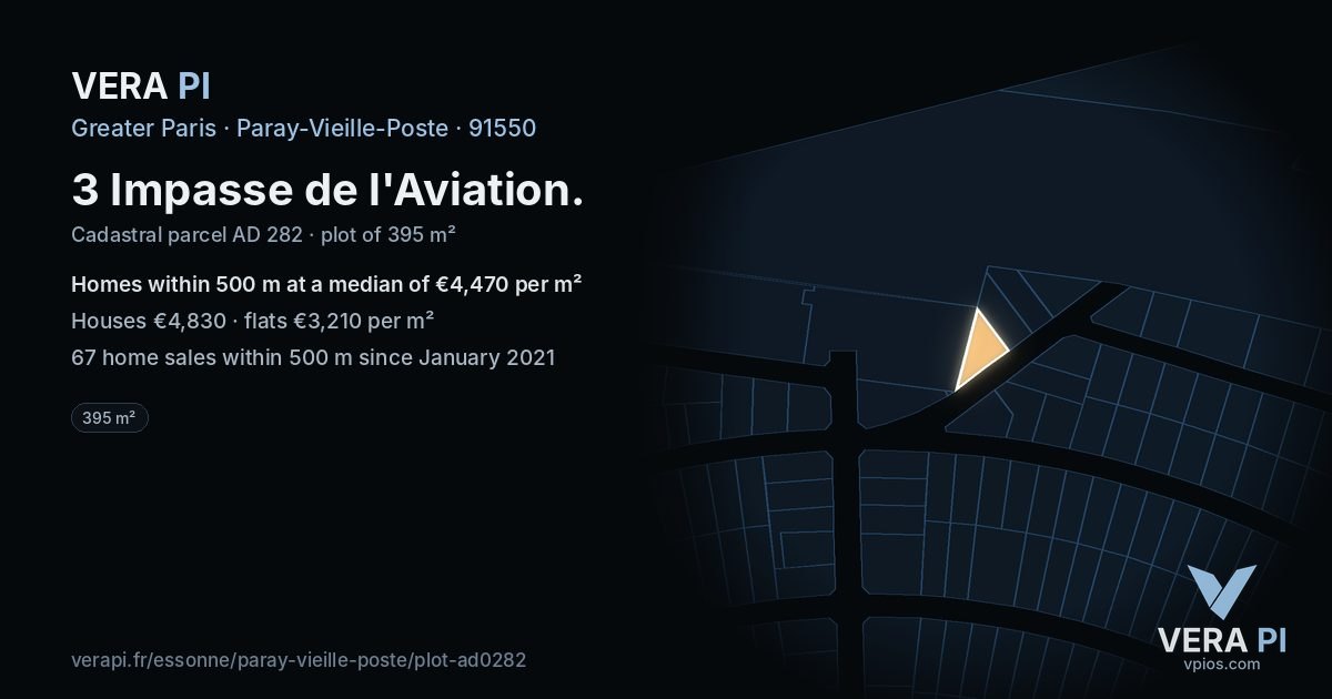 3 Impasse de l'Aviation, Paray-Vieille-Poste at night – the plot lit, the parcels around coloured by the prices near them
