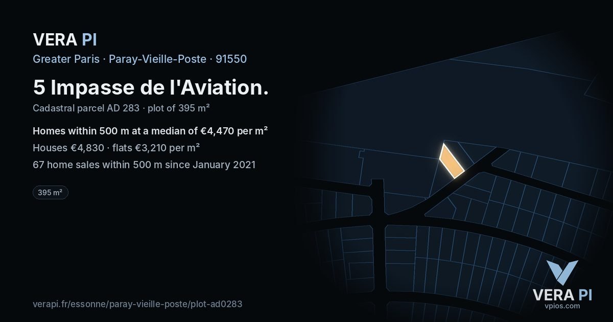 5 Impasse de l'Aviation, Paray-Vieille-Poste at night – the plot lit, the parcels around coloured by the prices near them