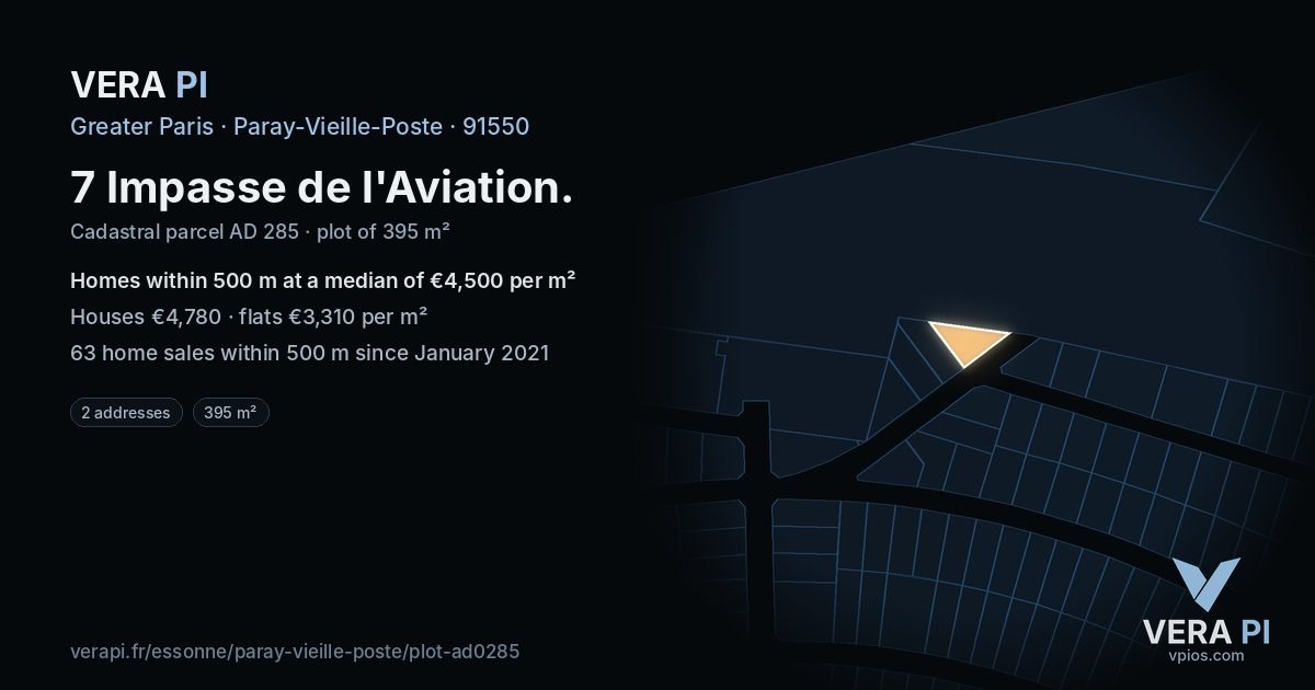 7 Impasse de l'Aviation, Paray-Vieille-Poste at night – the plot lit, the parcels around coloured by the prices near them