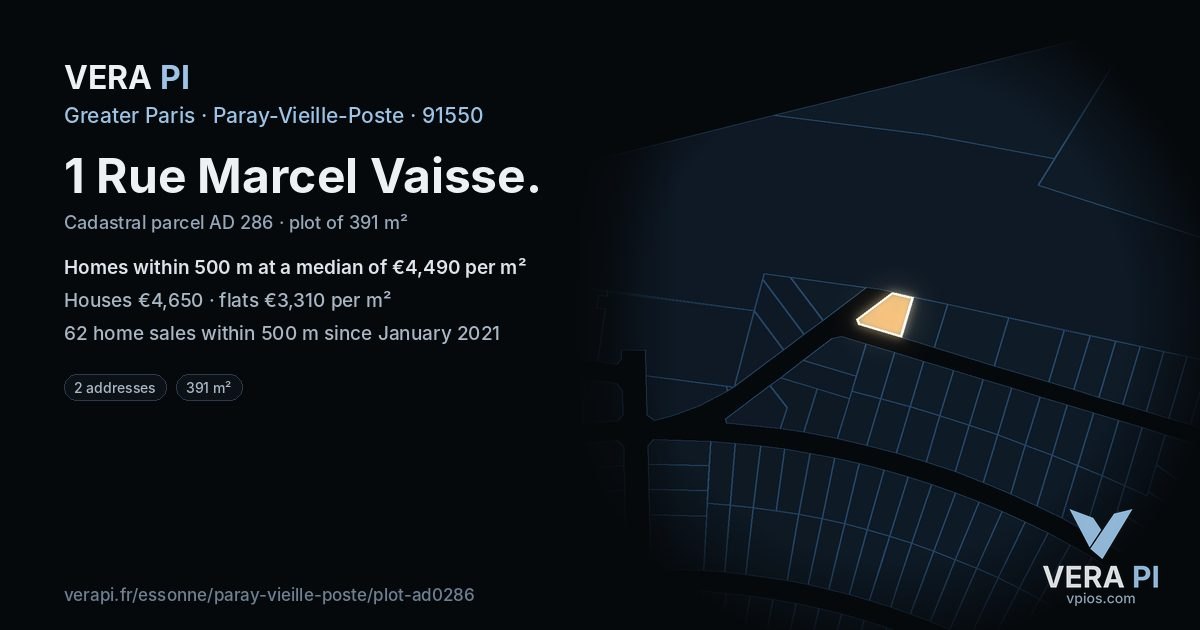 1 Rue Marcel Vaisse, Paray-Vieille-Poste at night – the plot lit, the parcels around coloured by the prices near them