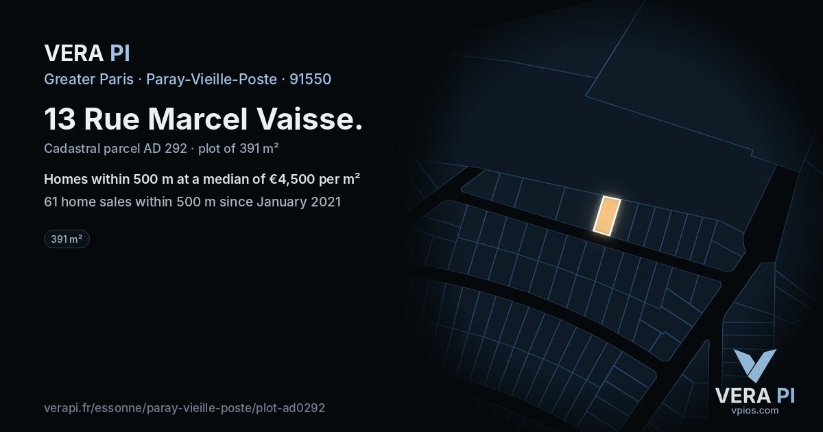 13 Rue Marcel Vaisse, Paray-Vieille-Poste at night – the plot lit, the parcels around coloured by the prices near them
