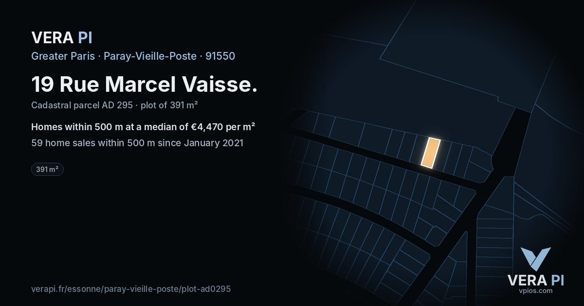 19 Rue Marcel Vaisse, Paray-Vieille-Poste at night – the plot lit, the parcels around coloured by the prices near them