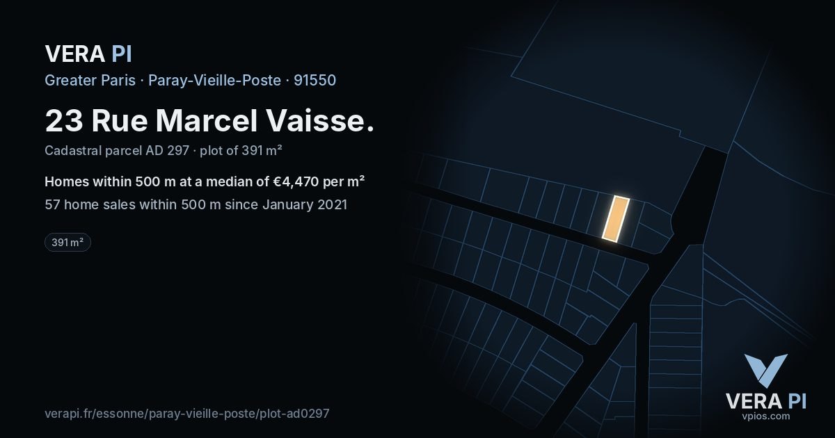 23 Rue Marcel Vaisse, Paray-Vieille-Poste at night – the plot lit, the parcels around coloured by the prices near them