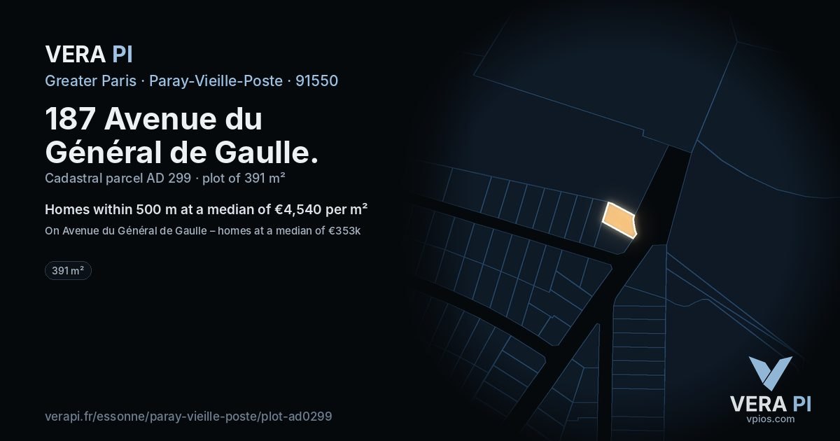 187 Avenue du Général de Gaulle, Paray-Vieille-Poste at night – the plot lit, the parcels around coloured by the prices near them