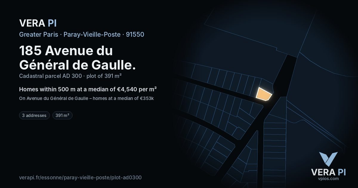 185 Avenue du Général de Gaulle, Paray-Vieille-Poste at night – the plot lit, the parcels around coloured by the prices near them