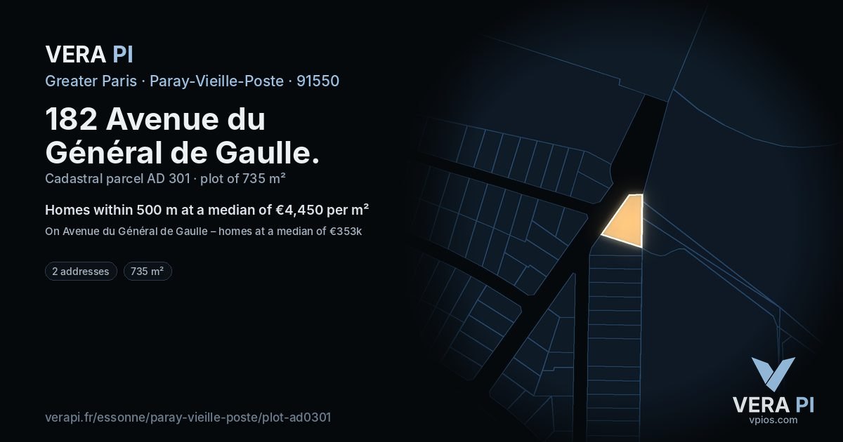 182 Avenue du Général de Gaulle, Paray-Vieille-Poste at night – the plot lit, the parcels around coloured by the prices near them