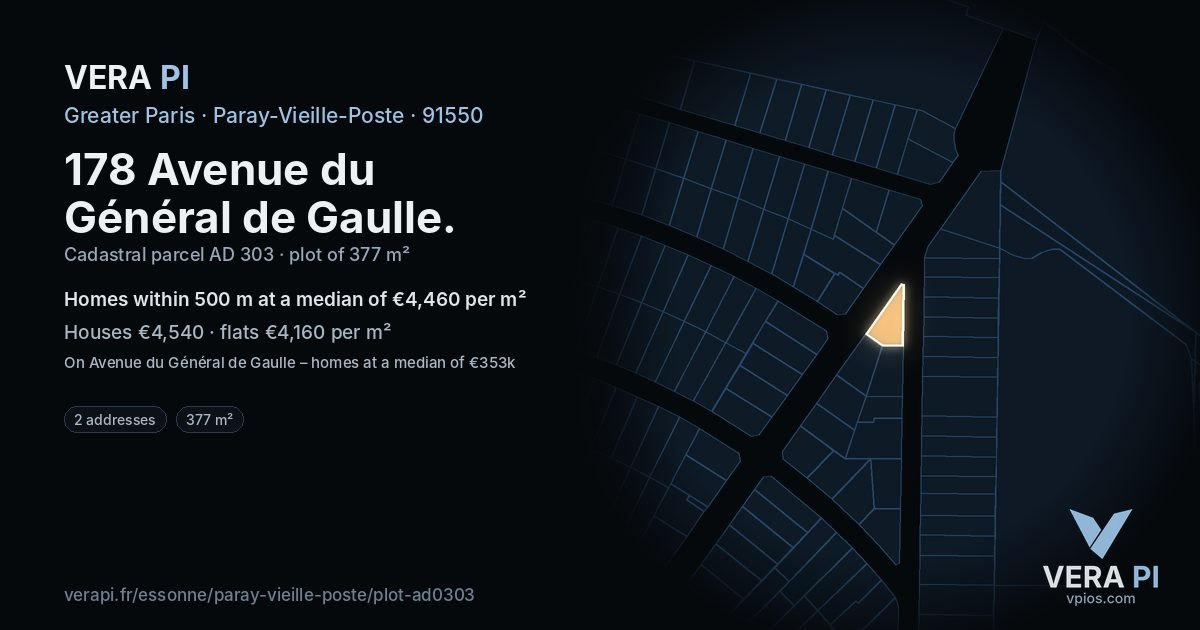 178 Avenue du Général de Gaulle, Paray-Vieille-Poste at night – the plot lit, the parcels around coloured by the prices near them