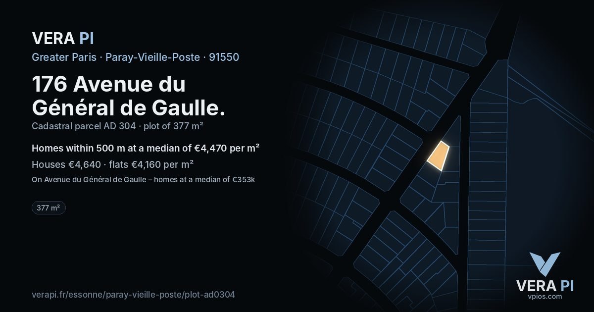176 Avenue du Général de Gaulle, Paray-Vieille-Poste at night – the plot lit, the parcels around coloured by the prices near them