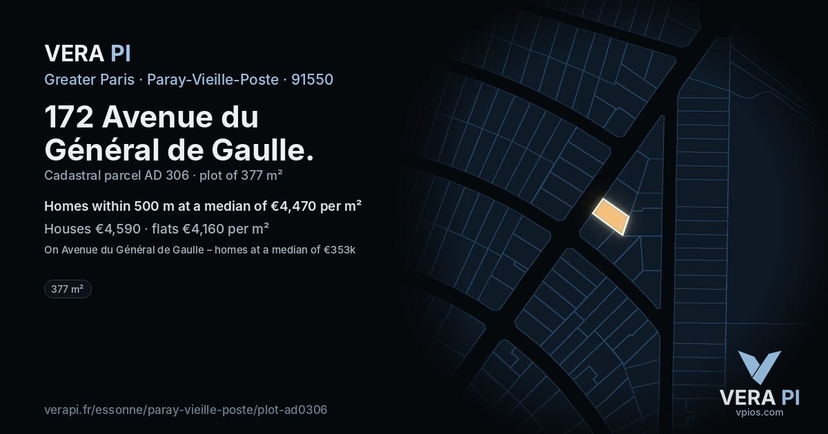 172 Avenue du Général de Gaulle, Paray-Vieille-Poste at night – the plot lit, the parcels around coloured by the prices near them