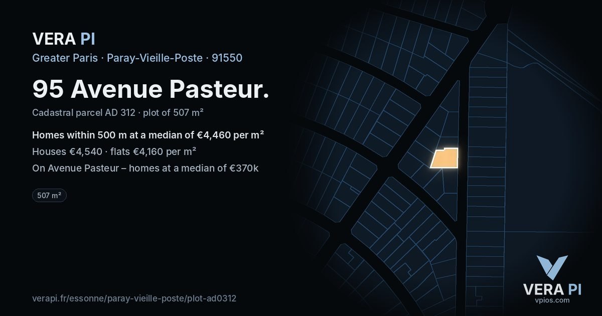 95 Avenue Pasteur, Paray-Vieille-Poste at night – the plot lit, the parcels around coloured by the prices near them