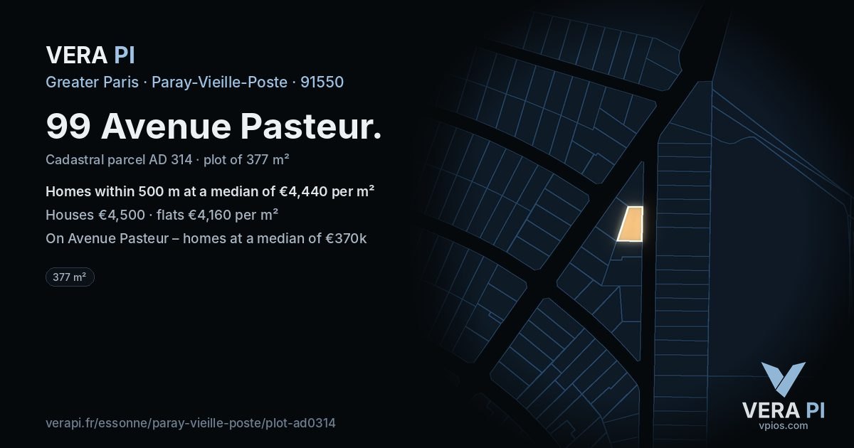 99 Avenue Pasteur, Paray-Vieille-Poste at night – the plot lit, the parcels around coloured by the prices near them