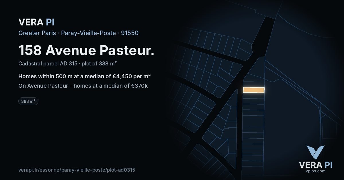 158 Avenue Pasteur, Paray-Vieille-Poste at night – the plot lit, the parcels around coloured by the prices near them