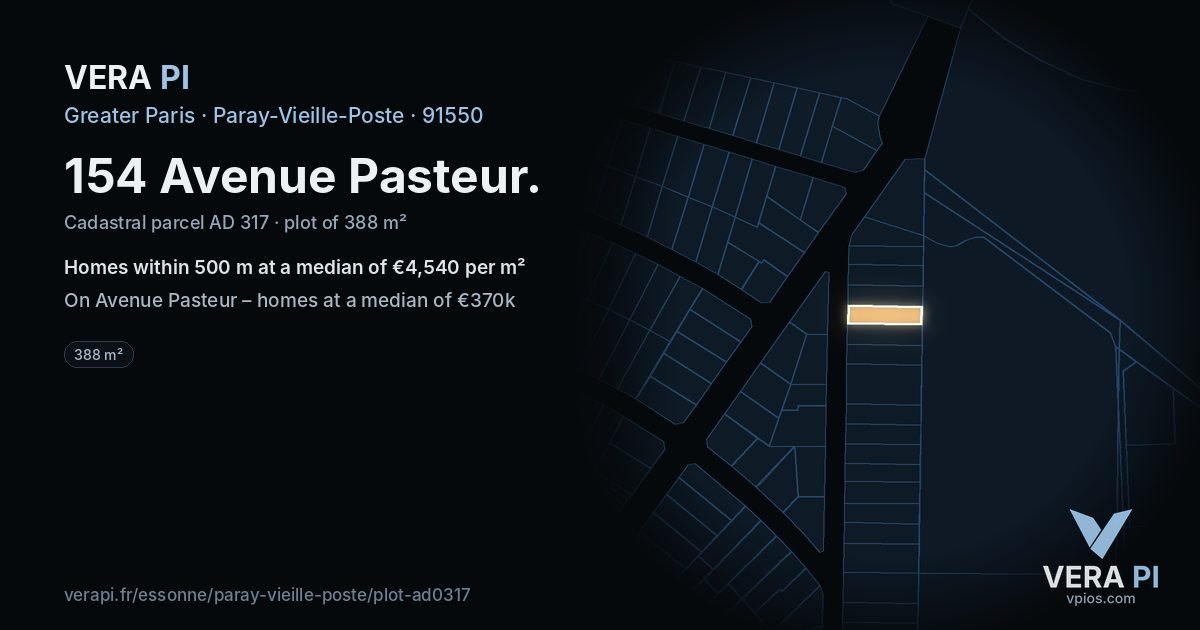154 Avenue Pasteur, Paray-Vieille-Poste at night – the plot lit, the parcels around coloured by the prices near them