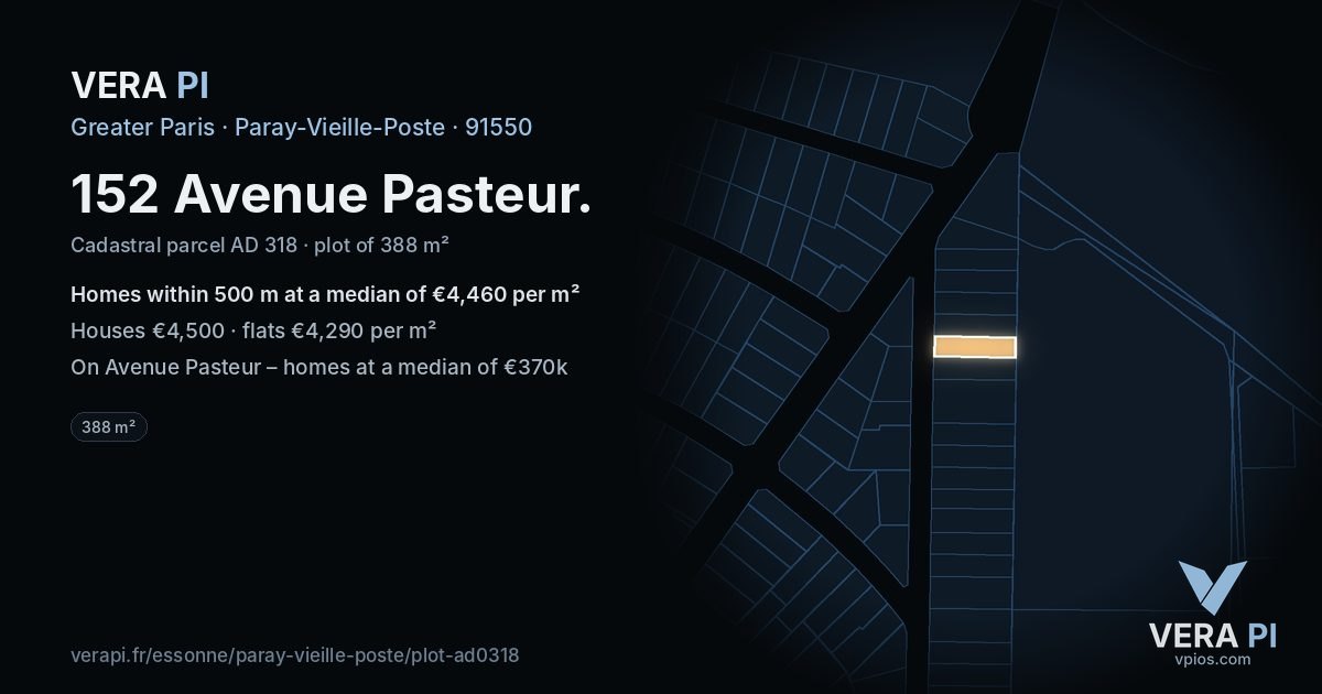 152 Avenue Pasteur, Paray-Vieille-Poste at night – the plot lit, the parcels around coloured by the prices near them