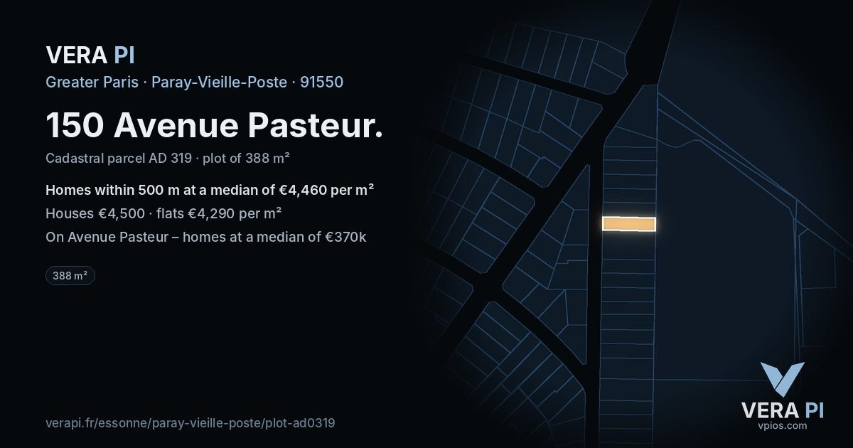 150 Avenue Pasteur, Paray-Vieille-Poste at night – the plot lit, the parcels around coloured by the prices near them
