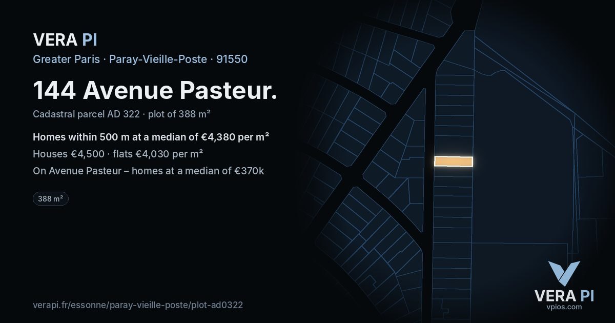 144 Avenue Pasteur, Paray-Vieille-Poste at night – the plot lit, the parcels around coloured by the prices near them