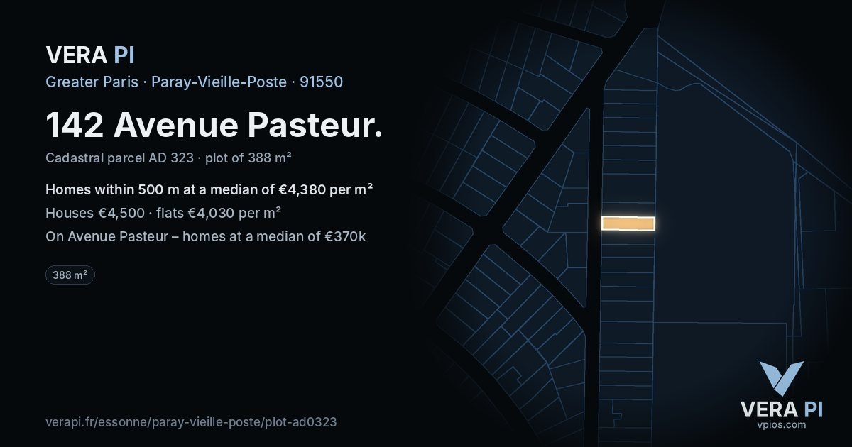 142 Avenue Pasteur, Paray-Vieille-Poste at night – the plot lit, the parcels around coloured by the prices near them