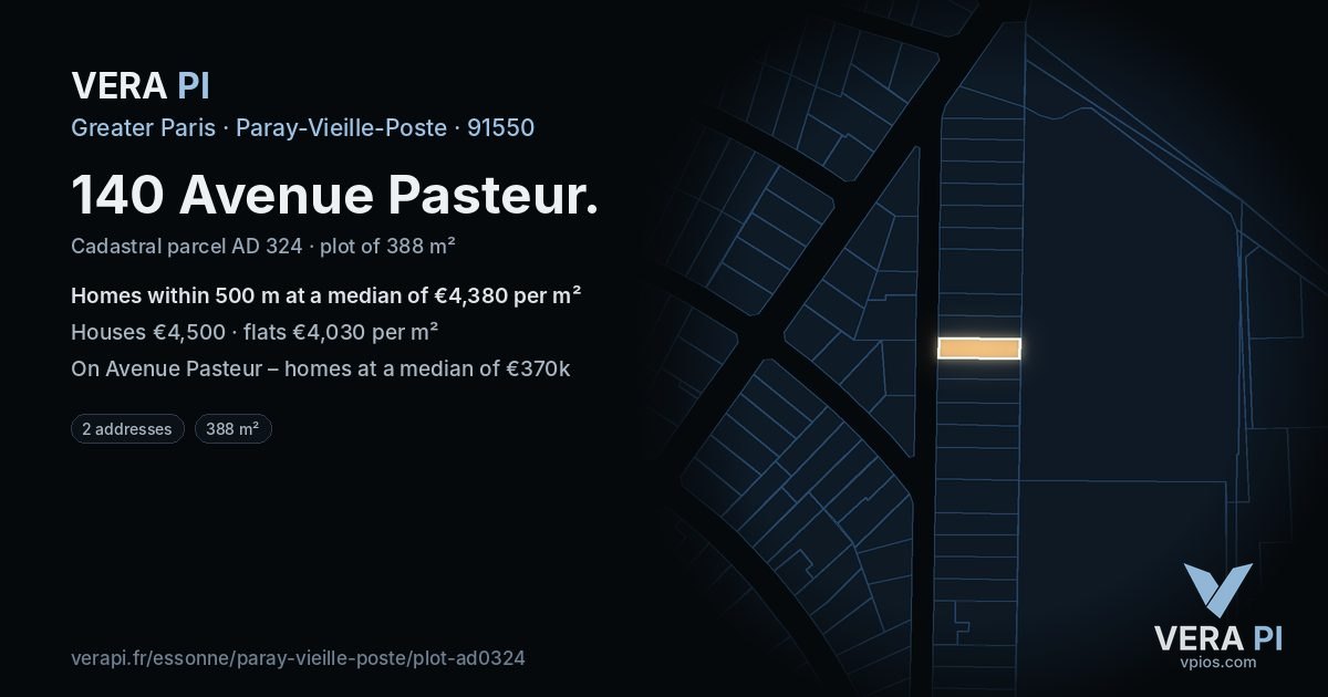 140 Avenue Pasteur, Paray-Vieille-Poste at night – the plot lit, the parcels around coloured by the prices near them