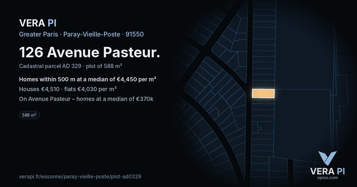 126 Avenue Pasteur, Paray-Vieille-Poste at night – the plot lit, the parcels around coloured by the prices near them