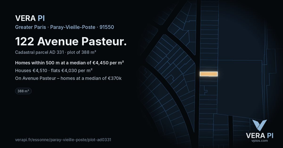 122 Avenue Pasteur, Paray-Vieille-Poste at night – the plot lit, the parcels around coloured by the prices near them