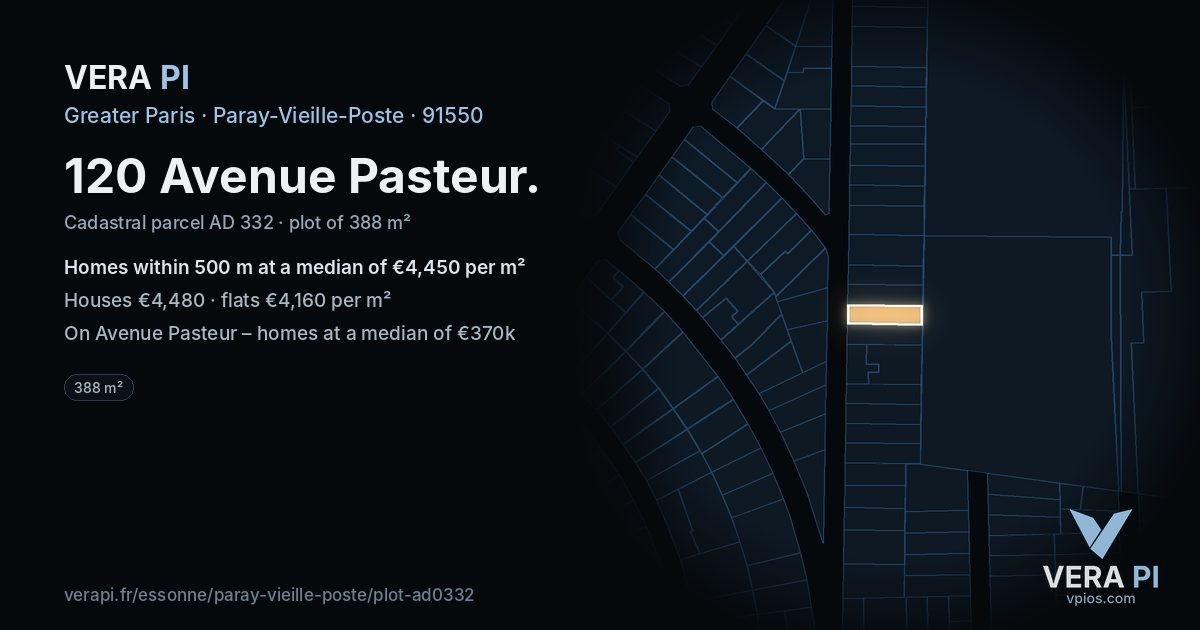 120 Avenue Pasteur, Paray-Vieille-Poste at night – the plot lit, the parcels around coloured by the prices near them