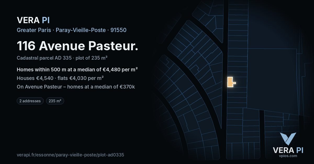 116 Avenue Pasteur, Paray-Vieille-Poste at night – the plot lit, the parcels around coloured by the prices near them