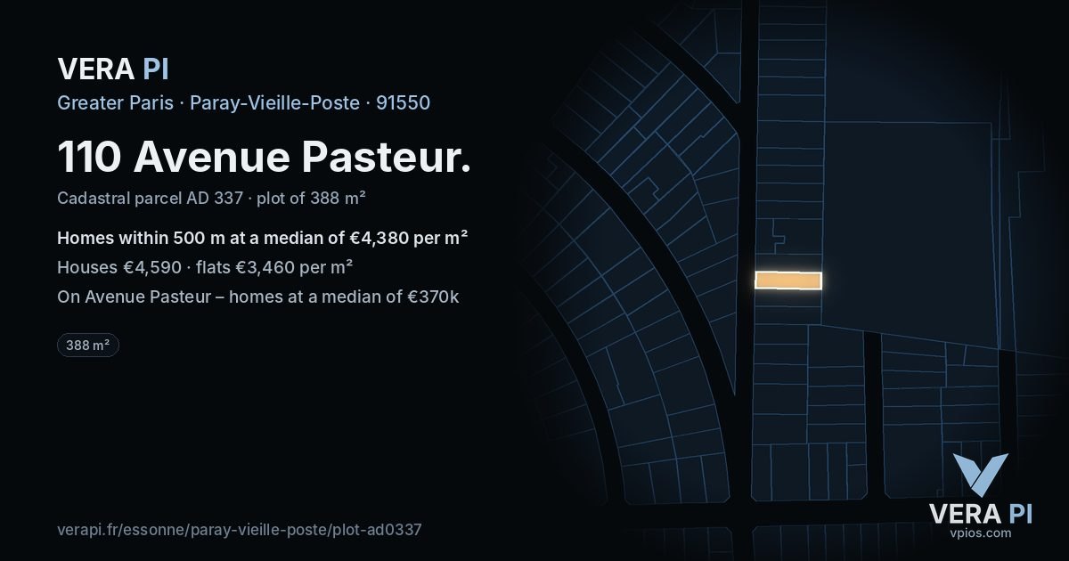 110 Avenue Pasteur, Paray-Vieille-Poste at night – the plot lit, the parcels around coloured by the prices near them