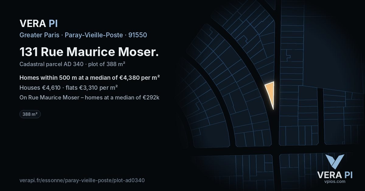 131 Rue Maurice Moser, Paray-Vieille-Poste at night – the plot lit, the parcels around coloured by the prices near them