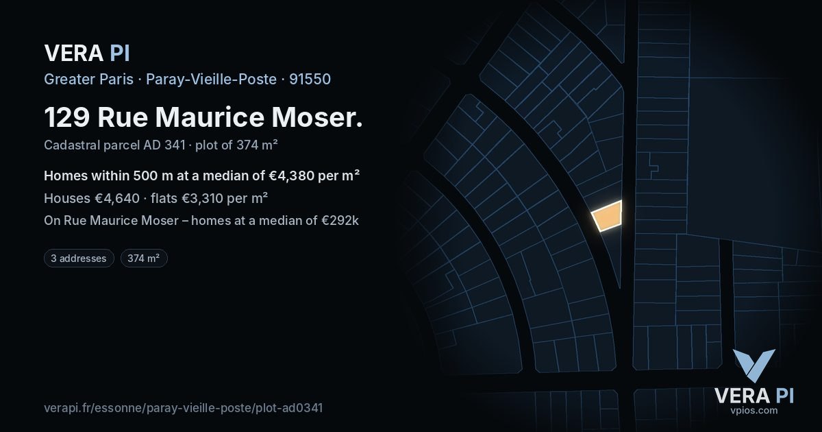 129 Rue Maurice Moser, Paray-Vieille-Poste at night – the plot lit, the parcels around coloured by the prices near them