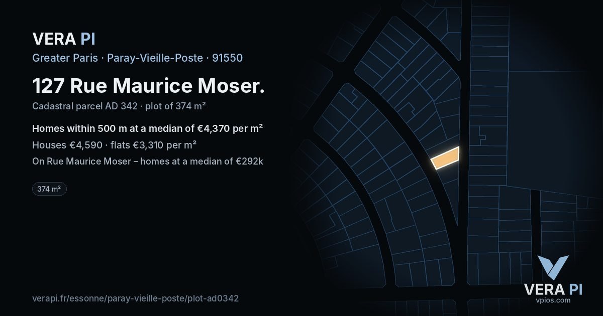 127 Rue Maurice Moser, Paray-Vieille-Poste at night – the plot lit, the parcels around coloured by the prices near them