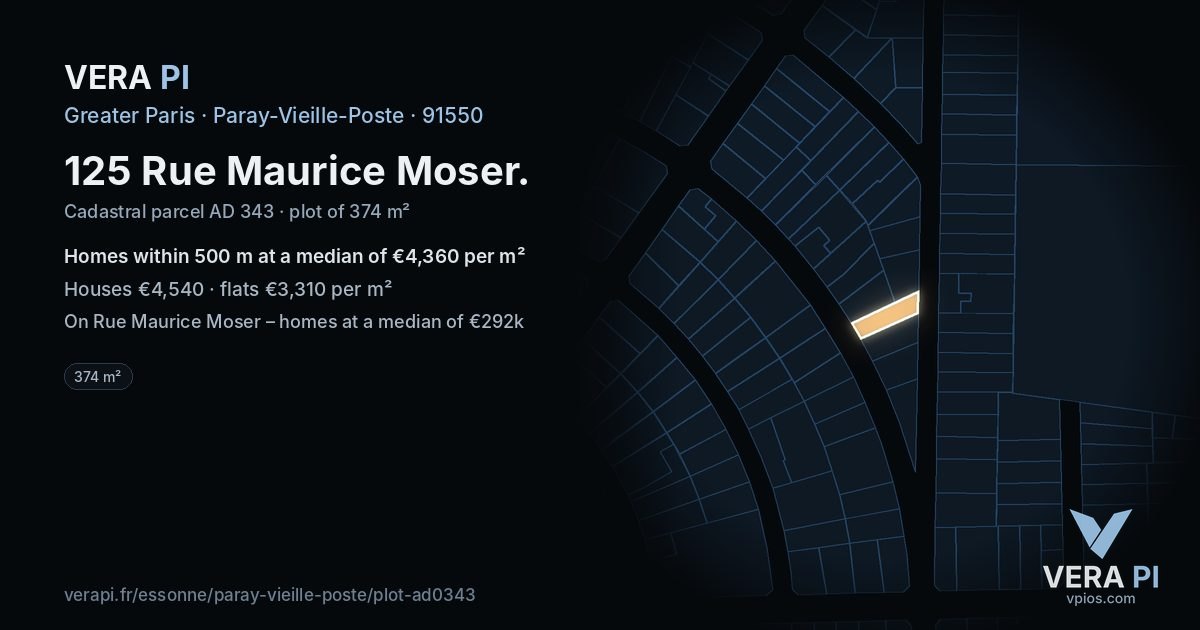 125 Rue Maurice Moser, Paray-Vieille-Poste at night – the plot lit, the parcels around coloured by the prices near them
