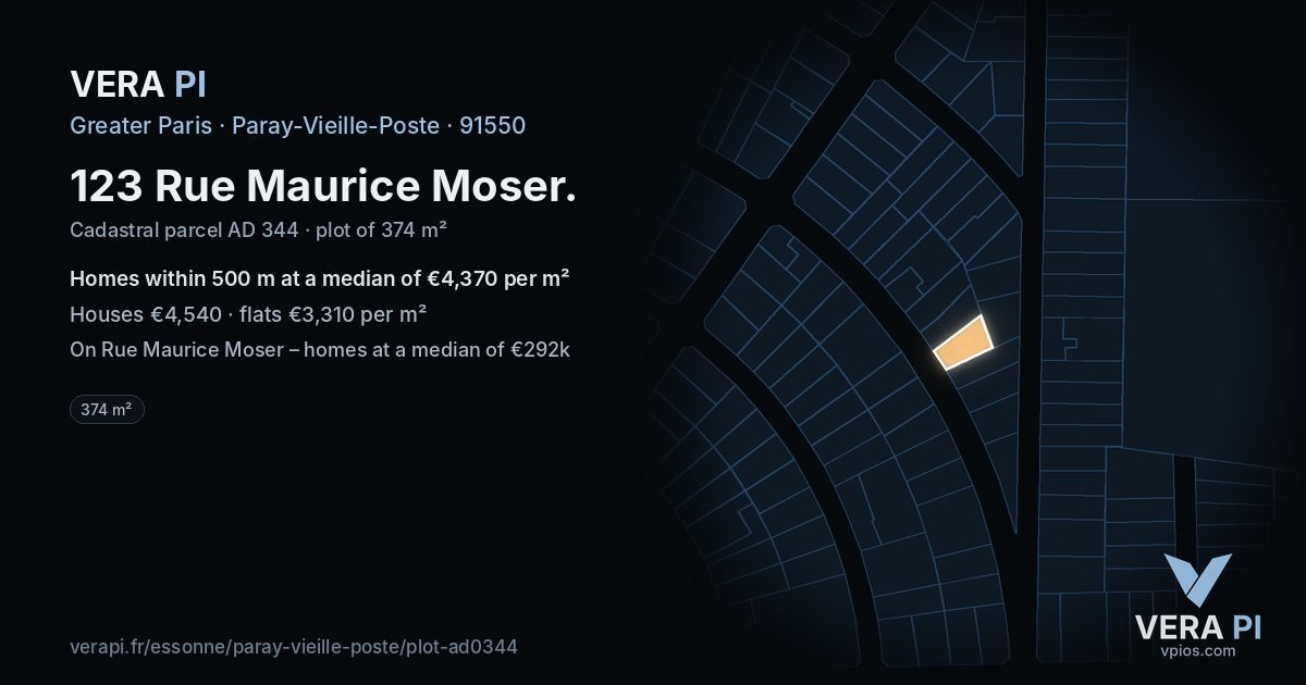 123 Rue Maurice Moser, Paray-Vieille-Poste at night – the plot lit, the parcels around coloured by the prices near them