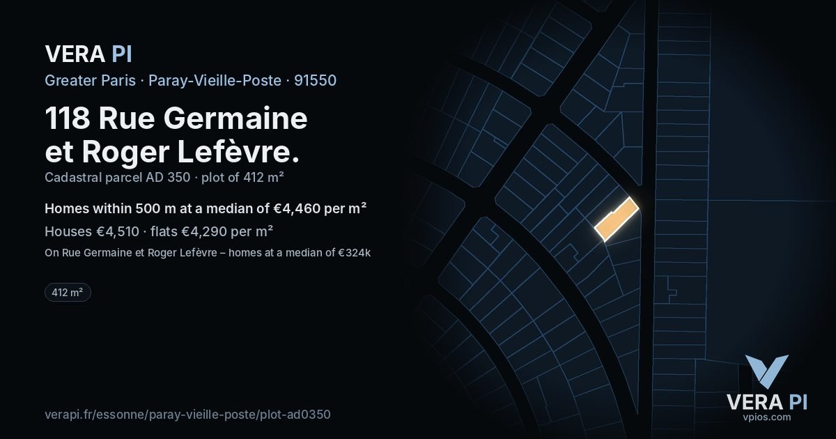 118 Rue Germaine et Roger Lefèvre, Paray-Vieille-Poste at night – the plot lit, the parcels around coloured by the prices near them