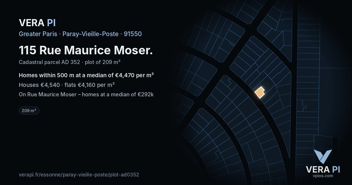 115 Rue Maurice Moser, Paray-Vieille-Poste at night – the plot lit, the parcels around coloured by the prices near them
