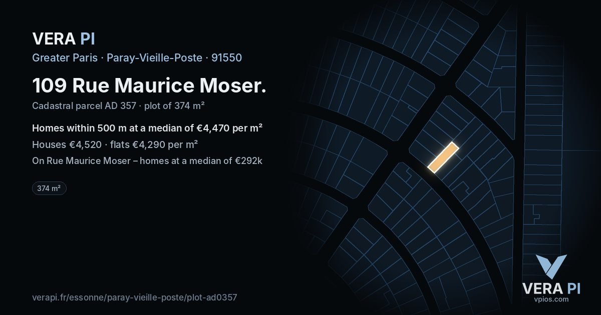 109 Rue Maurice Moser, Paray-Vieille-Poste at night – the plot lit, the parcels around coloured by the prices near them