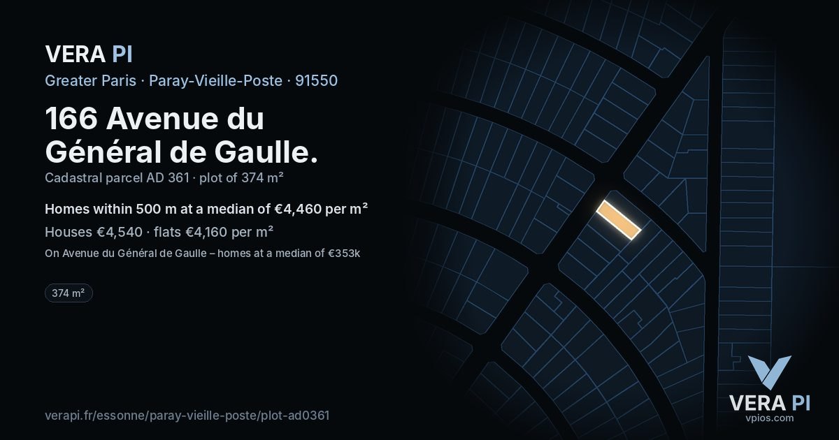 166 Avenue du Général de Gaulle, Paray-Vieille-Poste at night – the plot lit, the parcels around coloured by the prices near them