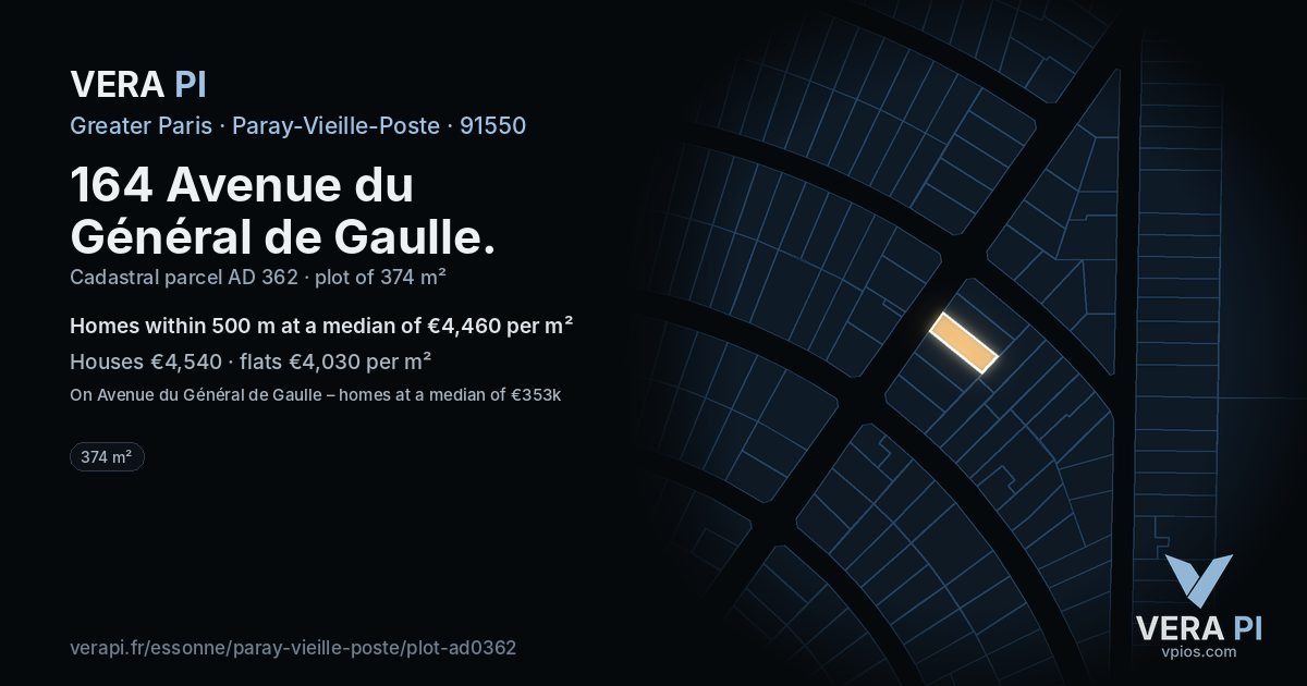 164 Avenue du Général de Gaulle, Paray-Vieille-Poste at night – the plot lit, the parcels around coloured by the prices near them