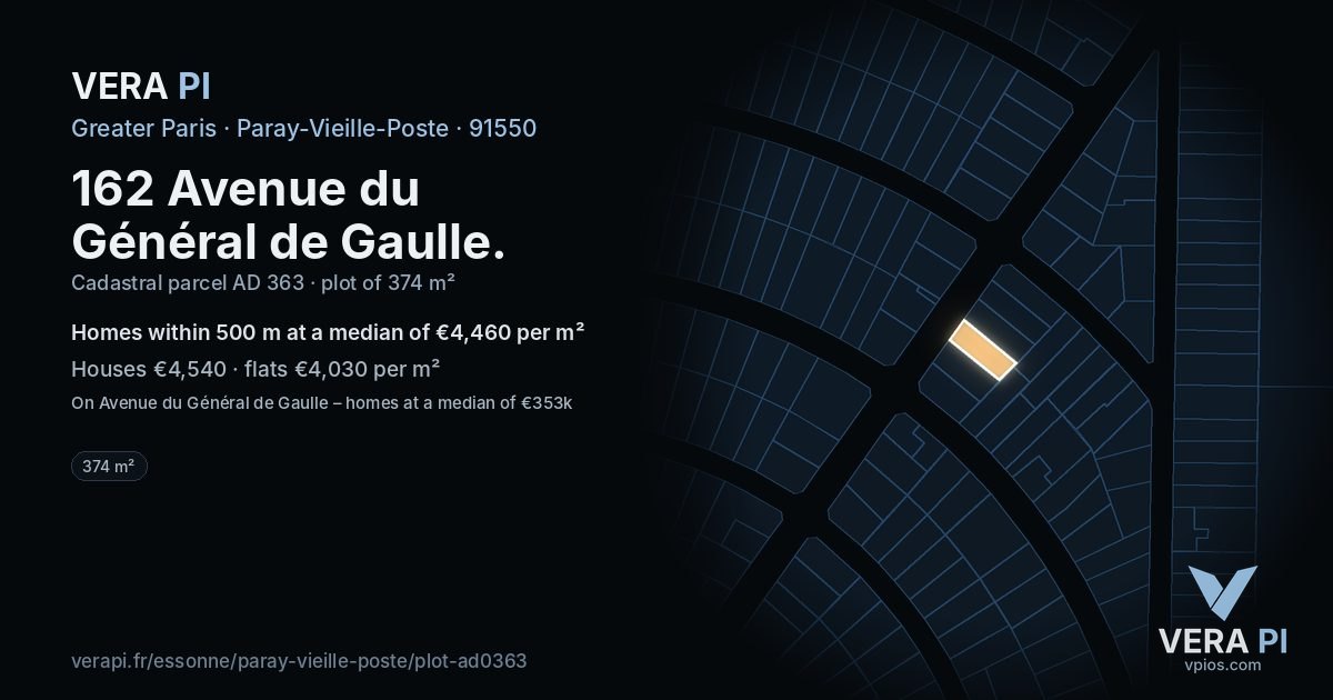 162 Avenue du Général de Gaulle, Paray-Vieille-Poste at night – the plot lit, the parcels around coloured by the prices near them