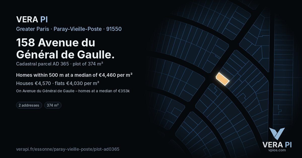 158 Avenue du Général de Gaulle, Paray-Vieille-Poste at night – the plot lit, the parcels around coloured by the prices near them