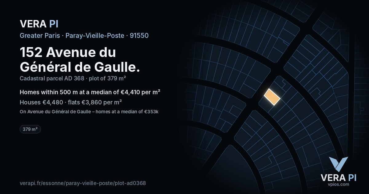 152 Avenue du Général de Gaulle, Paray-Vieille-Poste at night – the plot lit, the parcels around coloured by the prices near them