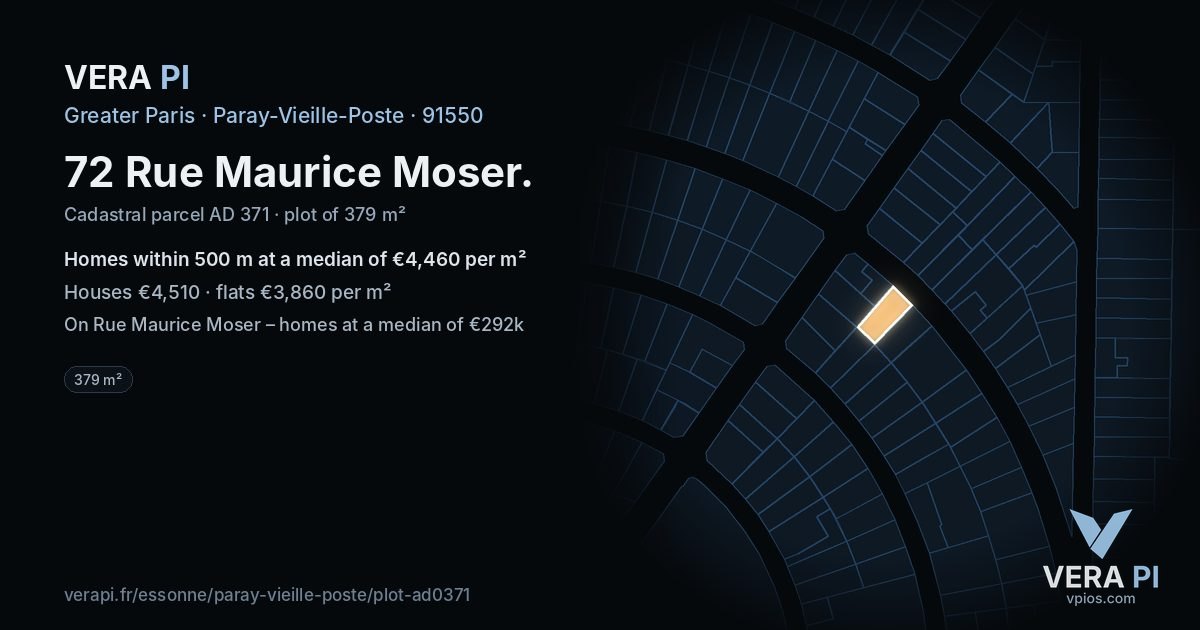 72 Rue Maurice Moser, Paray-Vieille-Poste at night – the plot lit, the parcels around coloured by the prices near them