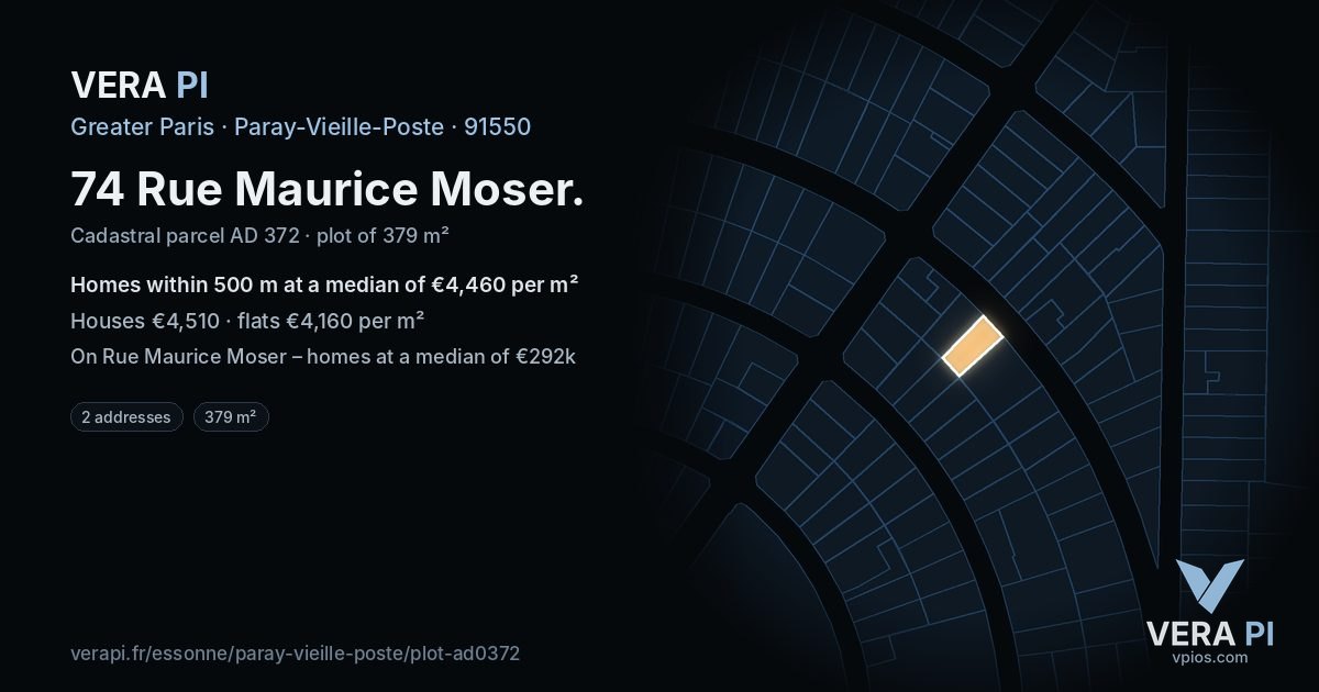74 Rue Maurice Moser, Paray-Vieille-Poste at night – the plot lit, the parcels around coloured by the prices near them