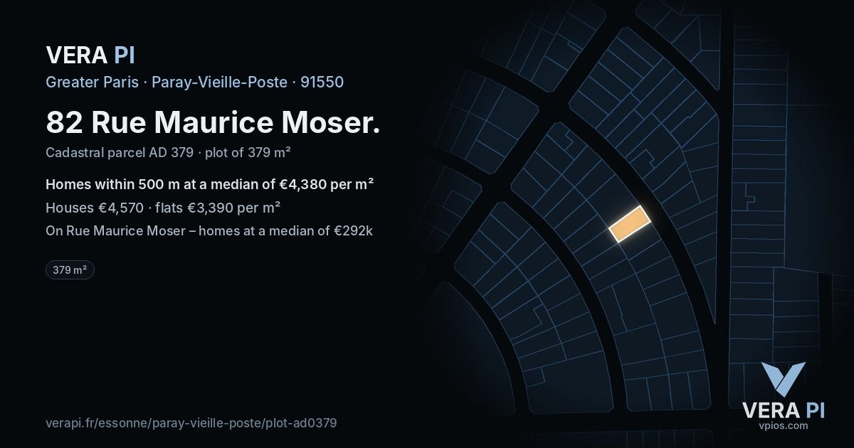 82 Rue Maurice Moser, Paray-Vieille-Poste at night – the plot lit, the parcels around coloured by the prices near them