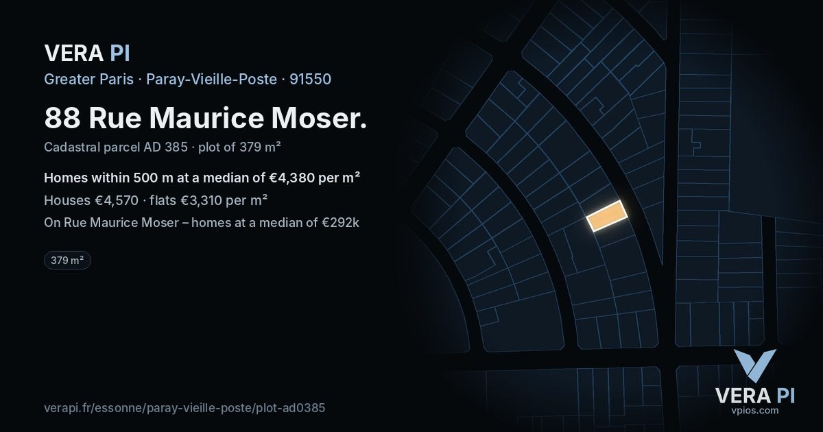 88 Rue Maurice Moser, Paray-Vieille-Poste at night – the plot lit, the parcels around coloured by the prices near them