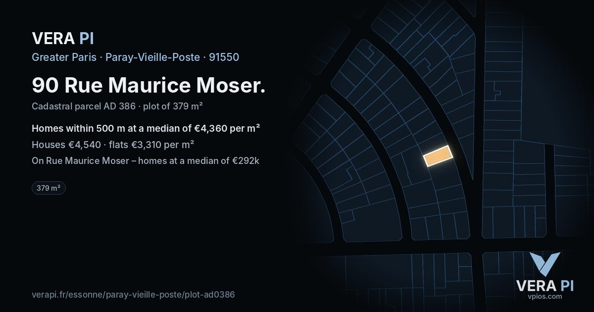 90 Rue Maurice Moser, Paray-Vieille-Poste at night – the plot lit, the parcels around coloured by the prices near them